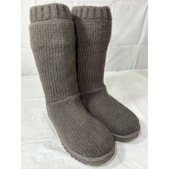 Ugg Capra Ribbed Knit Genuine Shearling Lined Gray Boots Size 5 - Picture 1 of 12